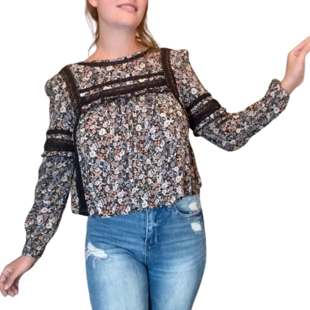 American Eagle NWOT Babydoll Cottagecore Boho Peasant Open Back Top Blouse Sz M